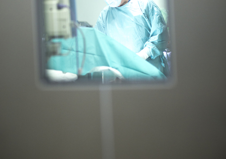 Hospital surgery operating theater emergency room stainless steel door.の写真素材