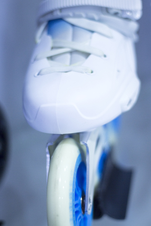 Freestyle inline skates boots and wheels in retail store shop window for free, urban, slalom,...