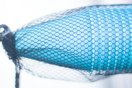 Sports marker plastic cones used for football, soccer, baseball, inline and roller skating slalom exercises and training.の写真素材