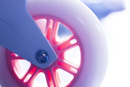 Inline freestyle new roller skates in retail skate shop window display on sale.の写真素材