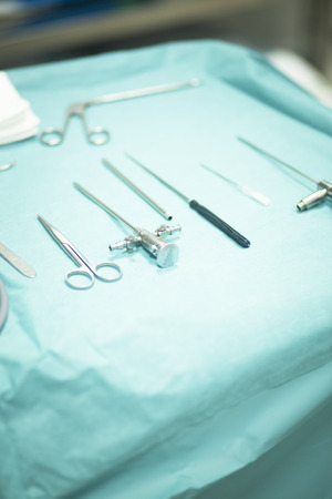 Surgery instrumentation in emergency room operating theater operation with instruments for the surgeon and knee procedure.の写真素材