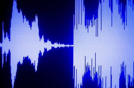 Sound recording studio audio wave on computer screen in professional editing program for voice,...
