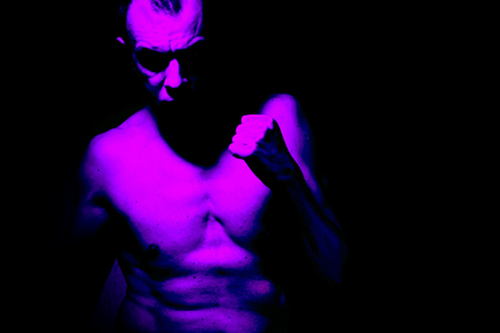 Nude sporty slim attractive muscular fit male model man naked with strong six pack abs, obliques muscles, chest and arms.の写真素材