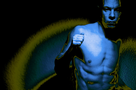 Nude sporty slim attractive muscular fit male model man naked with strong six pack abs, obliques muscles, chest and arms.の写真素材