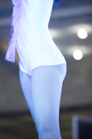 Sexy erotic young lady lingerie underwear model posing in sensual adult pose with long legs.の写真素材