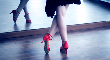Ballroom female dancer and teacher in studio school dancing in rehearsal.の写真素材
