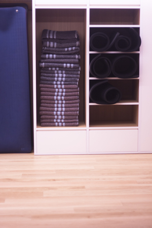 Yoga pilates and body & mind studio gym fitness room equipment for group classes.の写真素材