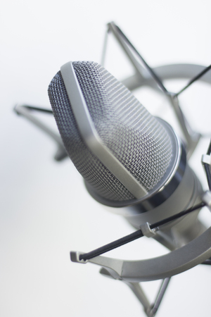 Large diaphragm condenser studio recording voice microphone to record professional voiceovers, singing and dubbingの写真素材