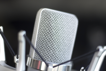 Large diaphragm condenser studio recording voice microphone to record professional voiceovers, singing and dubbingの写真素材