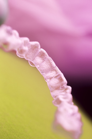 Invisible dental aligners plastic straighteners orthodontic brackets to align and straighten teeth.の写真素材
