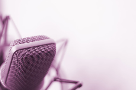 Large diaphragm condenser studio recording voice microphone to record professional voiceovers, singing and dubbingの写真素材