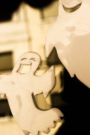 Halloween chidren's party toy ghost levitating flying in the air.