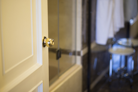 Luxury hotel bathroom cleaned and ready for guests to use.の写真素材