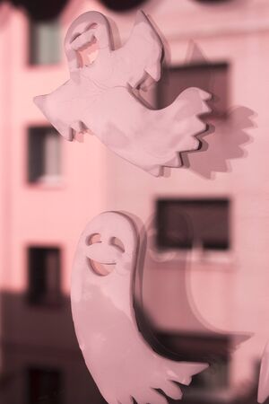 Halloween chidren's party toy ghost levitating flying in the air.
