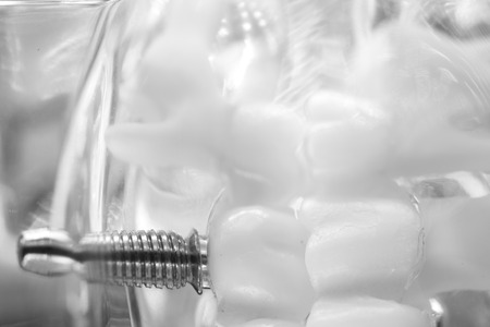 Dental titanium aesthetic orthodontic tooth implant in dentists mouth teeth model closeup isolated.の写真素材
