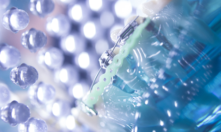 Dental teeth retainers metal aligners brackets to straighten teeth in orthodontic dentistry treatments.の写真素材