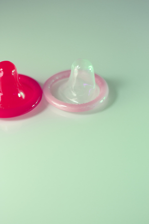 Rubber latex condom male contraceptive for safe disease and pregnancy free sex.の写真素材