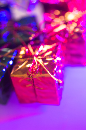 Christmas party celebration presents gift wrapped miniatures.の写真素材
