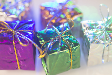Christmas party celebration presents gift wrapped miniatures.の写真素材