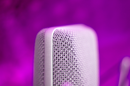 Large diaphragm condenser studio recording voice microphone to record professional voiceovers, singing and dubbingの写真素材