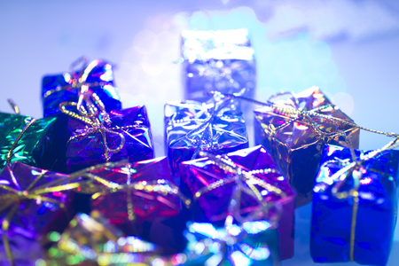 Christmas party celebration presents gift wrapped miniatures.の写真素材