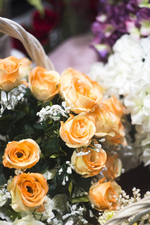 Florists shop cut flowers bouquet arrangement in basket.の写真素材