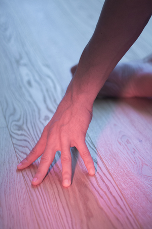Yoga teacher man doing meditation practice with hand mudra asana.の写真素材
