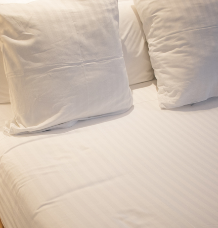 Modern minimalist luxury five star hotel bed cotton sheet and pillow case cover clean ready for...