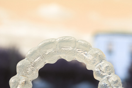 Invisible clear dental teeth aligner straighteners for orthodontic dentists treatment as modern aesthetic brackets.の写真素材