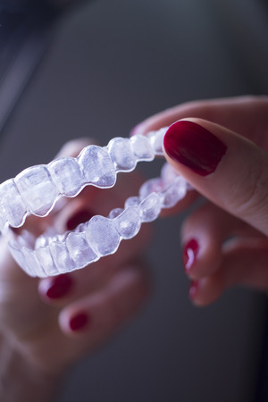 Invisible clear dental teeth aligner straighteners for orthodontic dentists treatment as modern...