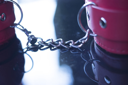 Leather  handcuff restraints for kinky adult sexy domination games.の写真素材