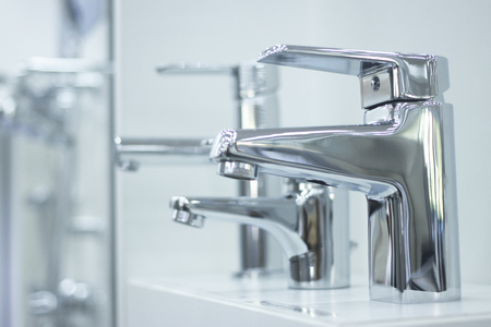 Bathroom tap sink showroom display of new design option for home building improvement works.の写真素材