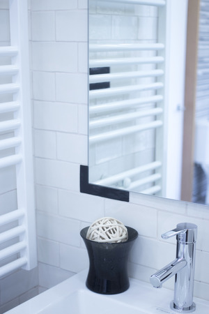 Bathroom showroom display of new design towel heater for home building improvement works.の写真素材