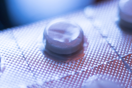 Drug pharmaceutical painkiller headache pills medicine blister pack closeup.の写真素材