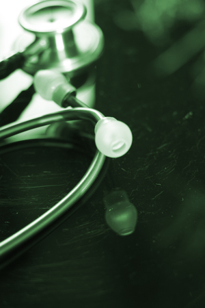 Doctors medical stethoscope used by doctor o nurse to listen to patient heartbeat in hospital.の写真素材