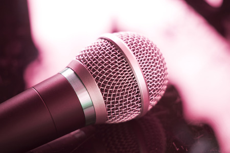Singers concert stage hand held microphone for singing and presentations or voiceovers.の写真素材