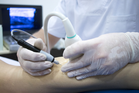 Physiotherapy clinic Intratissue Percutaneous Electrolysis EPI dry needling physiotherapist patient injury.の写真素材