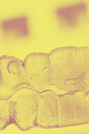 Invisible plastic bracket teeth dental aligner orthodontic straighteners.の写真素材