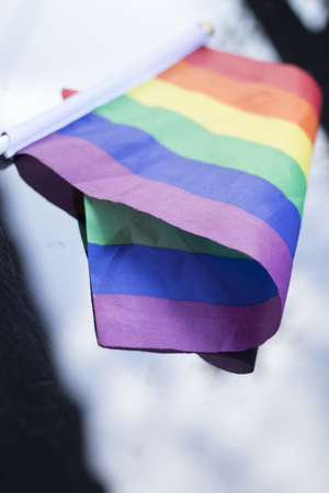 Gay lesbian LGBT rights homosexual pride flag with rainbow mutlicolor design.の写真素材
