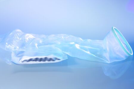 Rubber latex condom male contraceptive for safe disease and pregnancy free sex.の写真素材