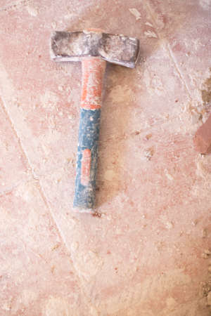 Building renovation works in appartment showing refurbishments works by builders to renovate walls.の写真素材