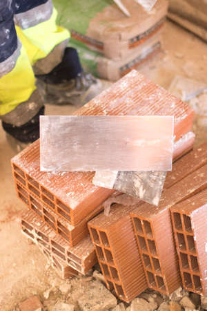 Building renovation works in appartment showing refurbishments works by builders to renovate walls.の写真素材