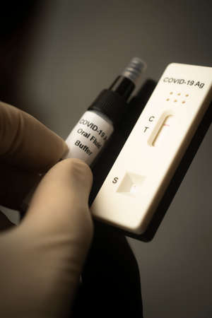 Covid 19 virus pandemic rapid test result negative from saliva at home.