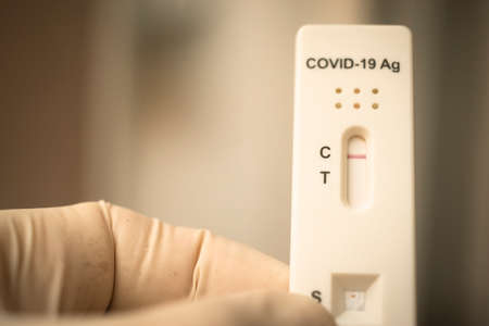 Covid 19 virus pandemic rapid test result negative from saliva at home.