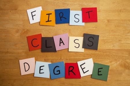  FIRST CLASS DEGREE  written on color tiles for University, Educational, Editorial, Teaching, Lecturingの写真素材