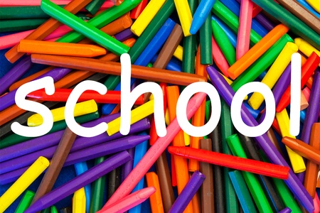 School - wax crayon letter   numeral series for nursery, kindergarten, schools, education   teaching resources  の写真素材