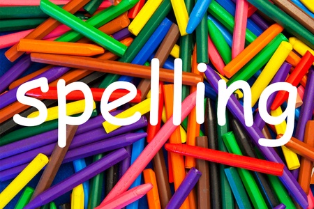 Spelling - wax crayon letter   numeral series for nursery, kindergarten, schools, education   teaching resources  の写真素材
