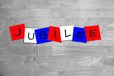 Jubilee - in letters - sign / banner -  red, white & blue.の写真素材