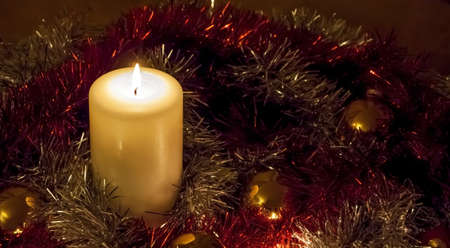 Christmas Candle with Tinsel and Baubles 