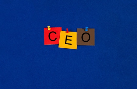 CEO - Business and PR terms sign series, tiles and letters on noticeboard with pins.の写真素材